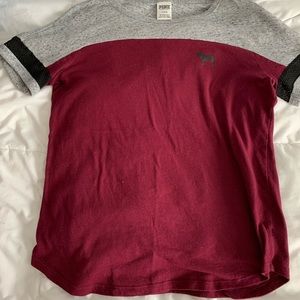 Maroon, gray, and black PINK shirt